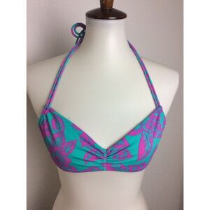 NWOT Victoria’s Secret Teal Hawaiian Purple Tropical Strappy Halter Bikini Top M